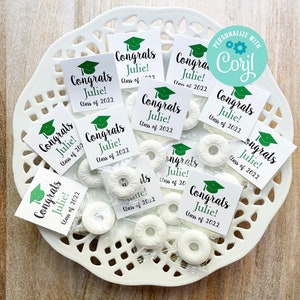 Bearbeitbare Abschlussfeier Minzgeschenke, Klasse von 2025, Grad Party Mints, Thema grün, druckbare Minzstecker, sofortiger Download, Abschlussfeiern