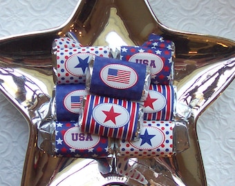 July 4th Mini Candy Bar Wrappers, July 4th Party Favors, Patriotic Candy Wrappers, Memorial Candy Wrappers, Instant Download, USA Favors