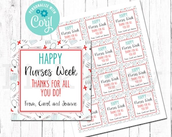 Editable Nurses Week Tags, Happy Nurses Week Gift Tags, Nurse Appreciation Week Gift Ideas, Instant Download, Printable Nurses Week Tags