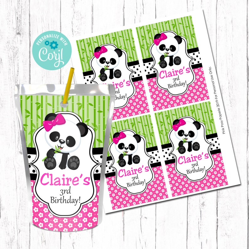 Editable Birthday Juice Pouch Labels Panda Juice Labels Girl Etsy