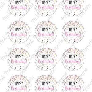 Birthday Cupcake Toppers, Pink Gold Confetti Cupcake Toppers, Birthday ...