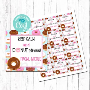 Donut Stress Bearbeitbare Tags, Prüfungsüberleben Tags, Schüler Geschenk Tags, Lehrer Tags, Exam Week Treats, Sofortiger Download, druckbare Exam Tags