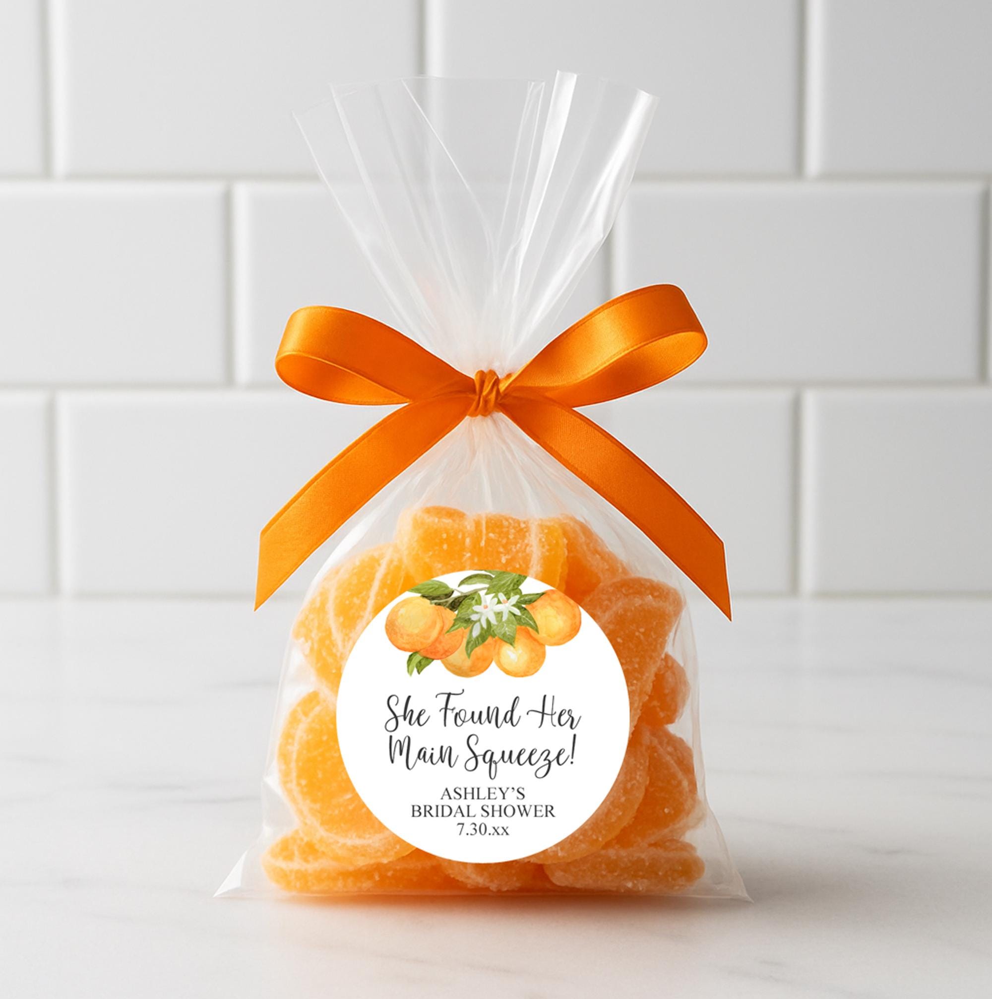 She Found Her Main Squeeze Labels, Orange Citrus Bridal Shower Stickers, Summer Fruit, Personalized Stickers, Thank You, Gifts for Guests