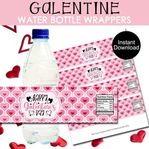 Galentine's Day Wasserflaschenverpackungen, Galentine's Partygeschenke, druckbare Flaschenverpackungen, sofortiger Download, Valentinstagsetiketten