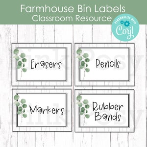 Editable Bin Labels, Farmhouse Classroom Labels, Classroom Decor, Teacher Resource, Teacher Organization, Instant Download, Printable Label