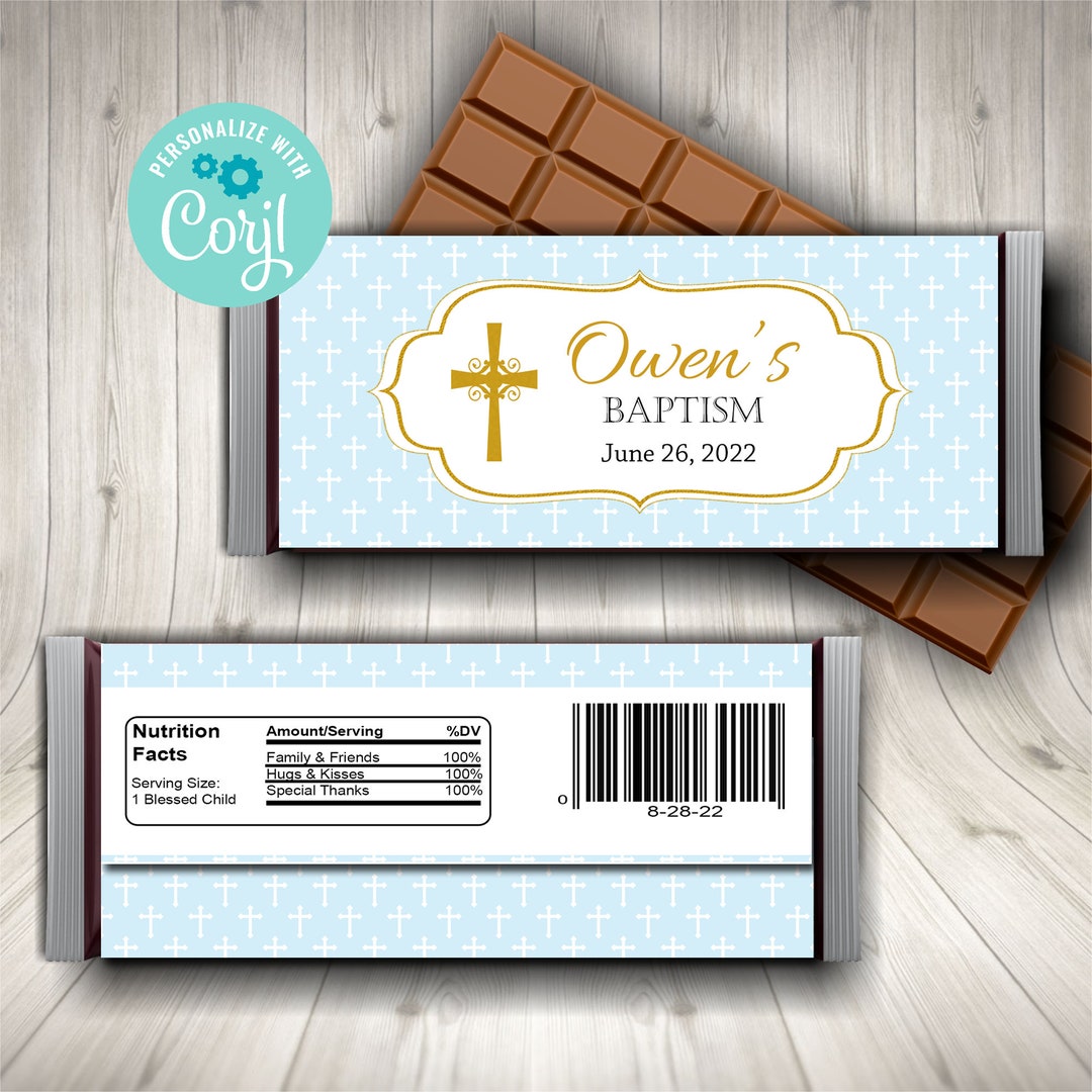 Editable Baptism Candy Bar Wrapper, Boy Christening, Candy Label ...