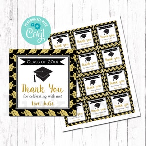 Editable Graduation Tags, Graduation Party Tags, Graduation Personalized Tags, Class of 2024, Graduation Favor Tags, Black and Gold Theme
