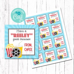 Étiquettes de fin d'année scolaire, étiquettes de film modifiables, étiquettes-cadeaux pour camarades de classe, étiquettes d'enseignant, étiquettes de pop-corn, téléchargement immédiat, étiquettes d'été imprimables