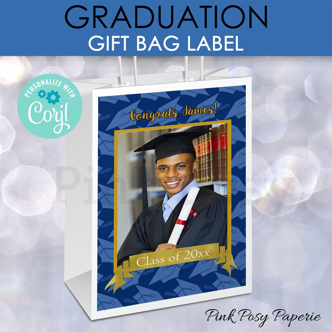 Graduation Gift Bag Label, Navy Blue Graduation Label, Class of 2024