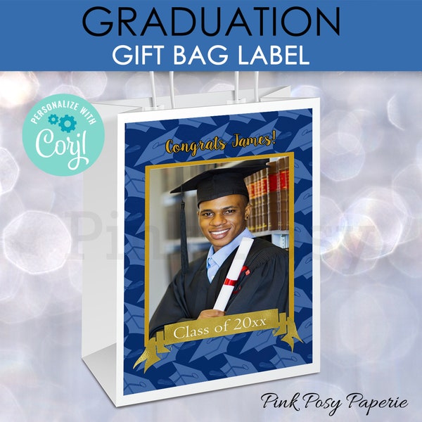 Graduation Gift Bag Label, Navy Blue Graduation Label, Class of 2024, Favor Bag Label, Goodie Bag Label, Graduation Favors for Guests