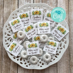 Editable Retirement Mint Favors, Retire Mint, Custom Mints, Sunflower Theme, Printable Mint Toppers, Instant Download, Sweet Favor