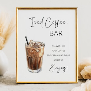 Bar de café gelado, Placa para chá de panela, Estação de bebidas, Bebida com cafeína, Download instantâneo, Chá de bebê, Decorações de casamento, Despedida de solteira