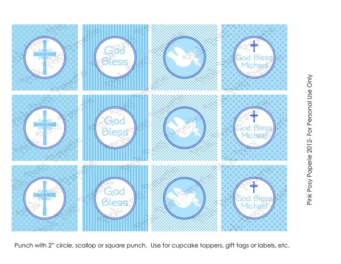 Baptism Cupcake Toppers Boy Baptism Tags Printable Cupcake Etsy