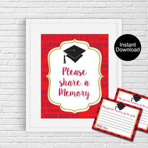 Favorite Memory of the Grad, Graduation Memories, Share a Memory Card, Graduation Party Game, Favorite Memory Card, Red Graduation
