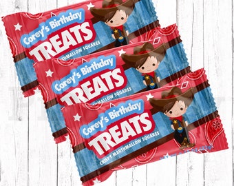 Cowboy Rice Cereal Treats, Birthday Party Favors, Western Birthday, Cowboy Party Treats, Cowboy Theme Party, Personalized Treat Wrappers