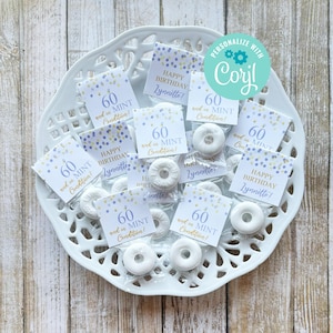 Editable Birthday Mint Favor Tag, 60th Birthday Favors, Lavender Gold, In Mint Condition, Sixty Years, Custom Party Gift for Guests, Any Age