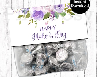 Mother's Day Treat Bag Toppers, Lavender Floral Favors, Mother's Day Tags, Printable Candy Treat Tags, Cookie Toppers, Instant Download