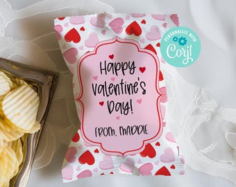 Valentine Chip Bag, Valentine Treat Bag, Valentine Favors, Valentine Party Treat, Party Favor, Editable Chip Bag Wrapper, Instant Download