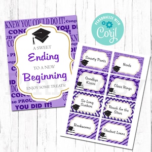 Editable Graduation Candy Labels, Candy Bar, Candy Buffet, Purple Theme, Grad Party, Printable Sign, Instant Download, Class of 2024