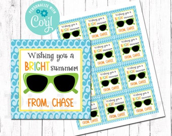 End of School Year Tags, Editable Sunglasses Tags, Classmate Gift Tags, Teacher Tags, Bright Summer, Instant Download, Printable Summer Tags