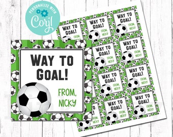 Editable Soccer Gift Tags, Way to Goal, Soccer Snack Tags, Sports Tags, Soccer Game Tags, Instant Download, Tournament Tags, Printable Tags