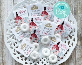 Quinceanera Mint Favors, 15th Birthday Favors, Quinceanera Party Favors, Mis Quince, Czerwone kwiatowe etykiety, Edytowalne miętowe ozdoby, Sweet 16