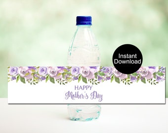 Muttertag Wasserflasche Wrapper, alles Gute zum Muttertag, druckbare Flasche Wrapper, Sofort Download, Lavendel Blumen, Muttertagsgeschenk