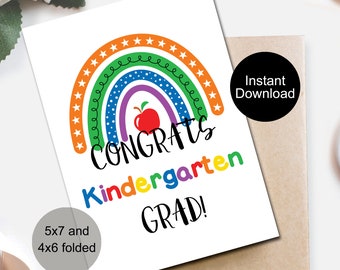 Graduation Congrats Cards, Kindergarten Graduation Card, Congratulations Card, Class of 2024 Note Card, Instant Download, Kinder Grad