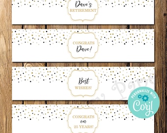 Retirement Water Bottle Wrappers, Retirement Bottle Labels, Party Decor, Instant Download, Retirement Favors, Editable Bottle Wrappers
