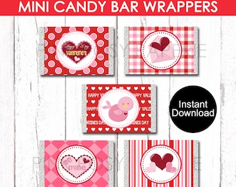 Valentine Mini Candy Bar Wrappers, Valentine Chocolate Wrappers, Classroom Party Favors, Printable Labels, Instant Download, School Party