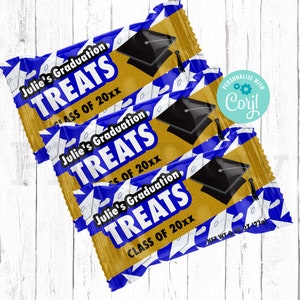 Graduation Rice Cereal Treats, Editable Graduation Favors, Royal Blue Graduation, Graduation Treats, Class of 2023, Graduation Party Favors