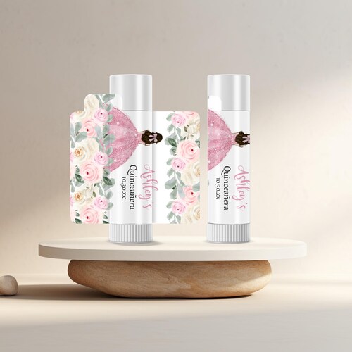 Quinceanera Lip Balm Labels, Dusty Pink Floral Labels, Quinceanera Favors, 15th Birthday Stickers, Personalized Quince Favors, Sweet 16