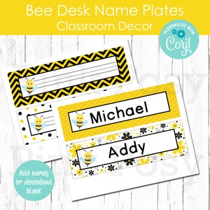 Bearbeitbare Schreibtischnamenschilder, Bienen-Schreibtisch-Namensschilder, Klassenkameraden-Dekorationen, Lehrerressource, Klassenzimmerdekor, sofortiger Download, Bienen-Namensetiketten