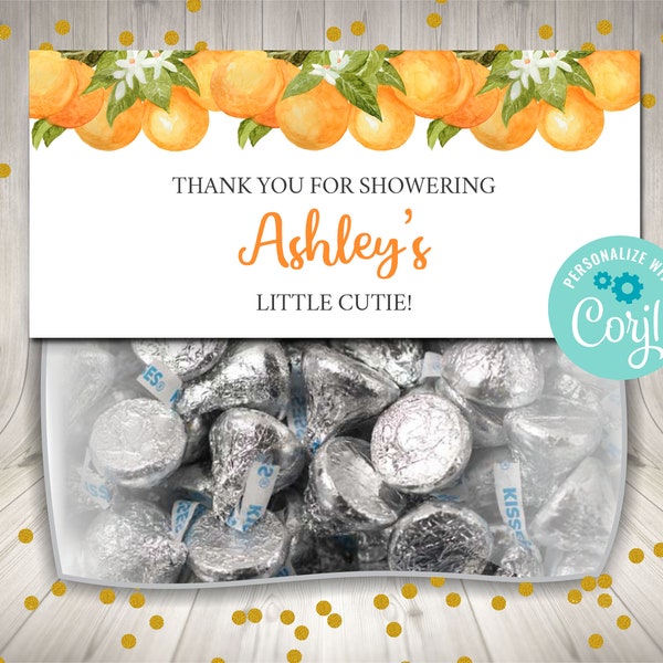 Baby Shower Treat Bag Toppers, Editable Oranges Treat Bag Favors, Little Cutie Bag Topper, Girl Shower, Printable Toppers, Instant Download