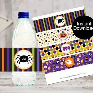 Halloween Water Bottle Labels, Halloween Party Favors, Printable Bottle Wrappers, Instant Download, Halloween Decorations, Classroom Party