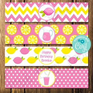 Editable Birthday Water Bottle Labels Pink Lemonade Bottle - Etsy
