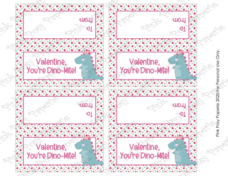 Instant Download Dinosaur Girl Bag Favors Cookie Bag Topper Valentine Treat Bag Toppers Printable Candy Treat Tags Dinosaur Bag Topper