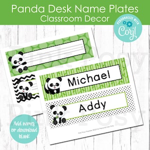 Editable Desk Name Plates, Panda Desk Name Tag, Classroom Decorations, Teacher Resource, Classroom Decor, Instant Download, Panda Name Label