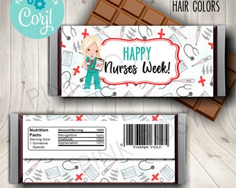 Nurses Week Candy Bar Wrappers, Nurse Appreciation, Nurse Gift Idea, Happy Nurses Week, RN Printable Chocolate Wrappers, Nurses Week Treats