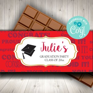 Editable Graduation Candy Bar Wrapper, Red Chocolate Wrappers, Class of 2025 Party Favors, Personalized Wrappers, Printable Candy Labels