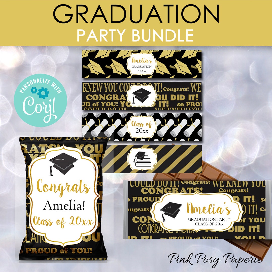 Black Gold Graduation Favor Bundle, Class of 2026, College Party Treats ...