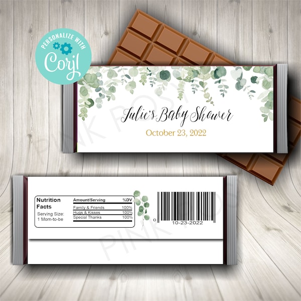 Editable Greenery Candy Bar Wrappers, Baby Shower Favors, Candy Label Printable, Eucalyptus Shower Printable, Baby Shower Wrappers