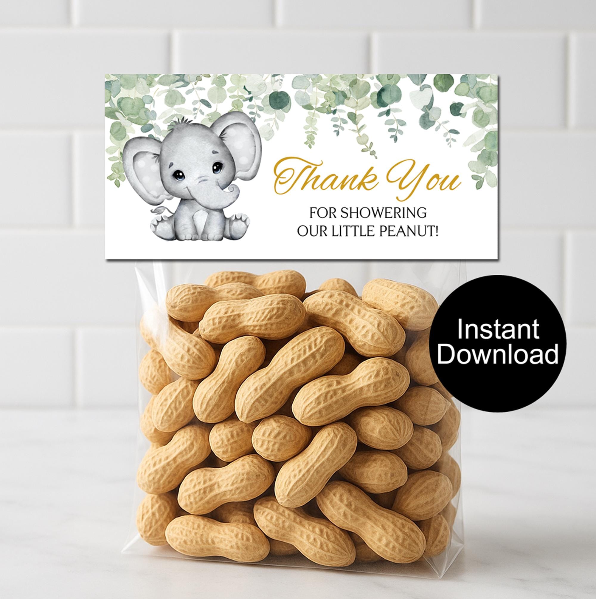 Baby Shower Treat Bag Toppers, Elephant Treat Bag Favors, Little Peanut Bag Topper, Gender Neutral. Printable Candy Topper, Instant Download