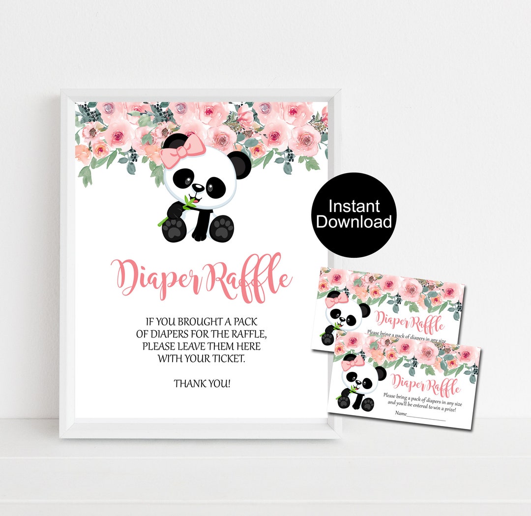 Panda Diaper Raffle Tickets, Printable Baby Shower Game, Pink Baby ...