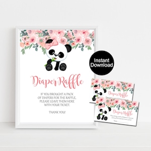Panda luier loterijtickets, afdrukbaar babyshowerspel, roze babyshower, loterijkaarten, instant download, loterijinzetstukken, meisjesbabyshower