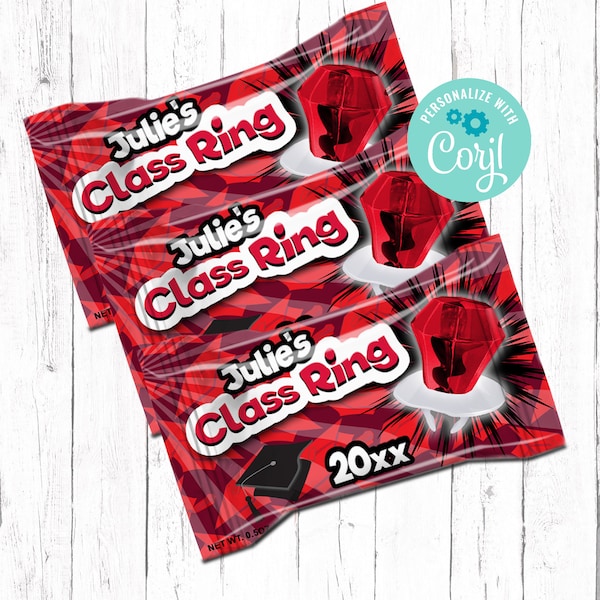 Editable Graduation Class Ring Treats, Grad Party Treats, Graduation Favors, Red Graduation, Personalized Wrappers, Class of 2023