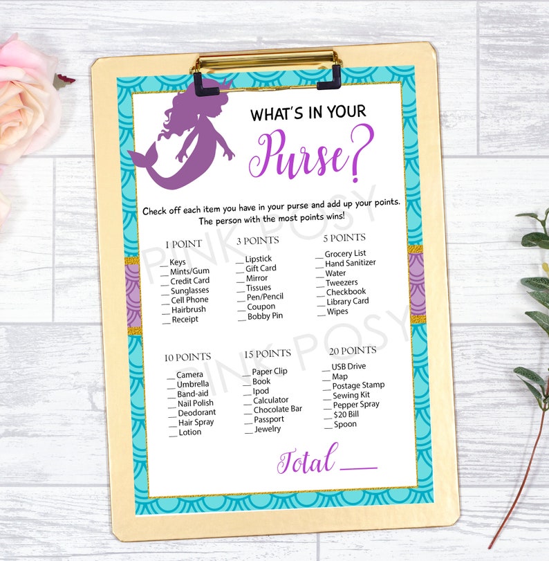 What S In Your Purse Baby Shower Game Mermaid Baby Etsy