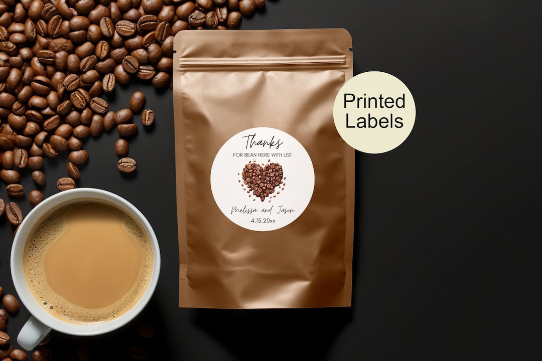 Thanks for Bean Here Labels, Coffee Wedding Favors, Personalized