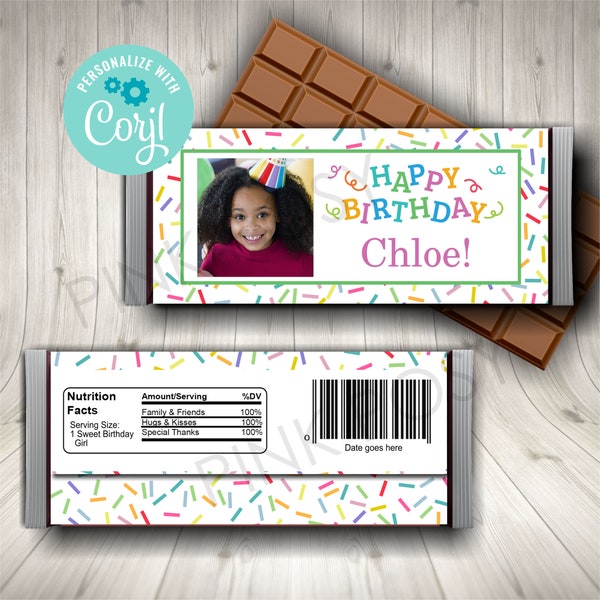 Editable Birthday Candy Bar Wrapper, Birthday Party Favors, Photo Candy Label Printable, Birthday Printable Favors, Birthday Candy Wrappers