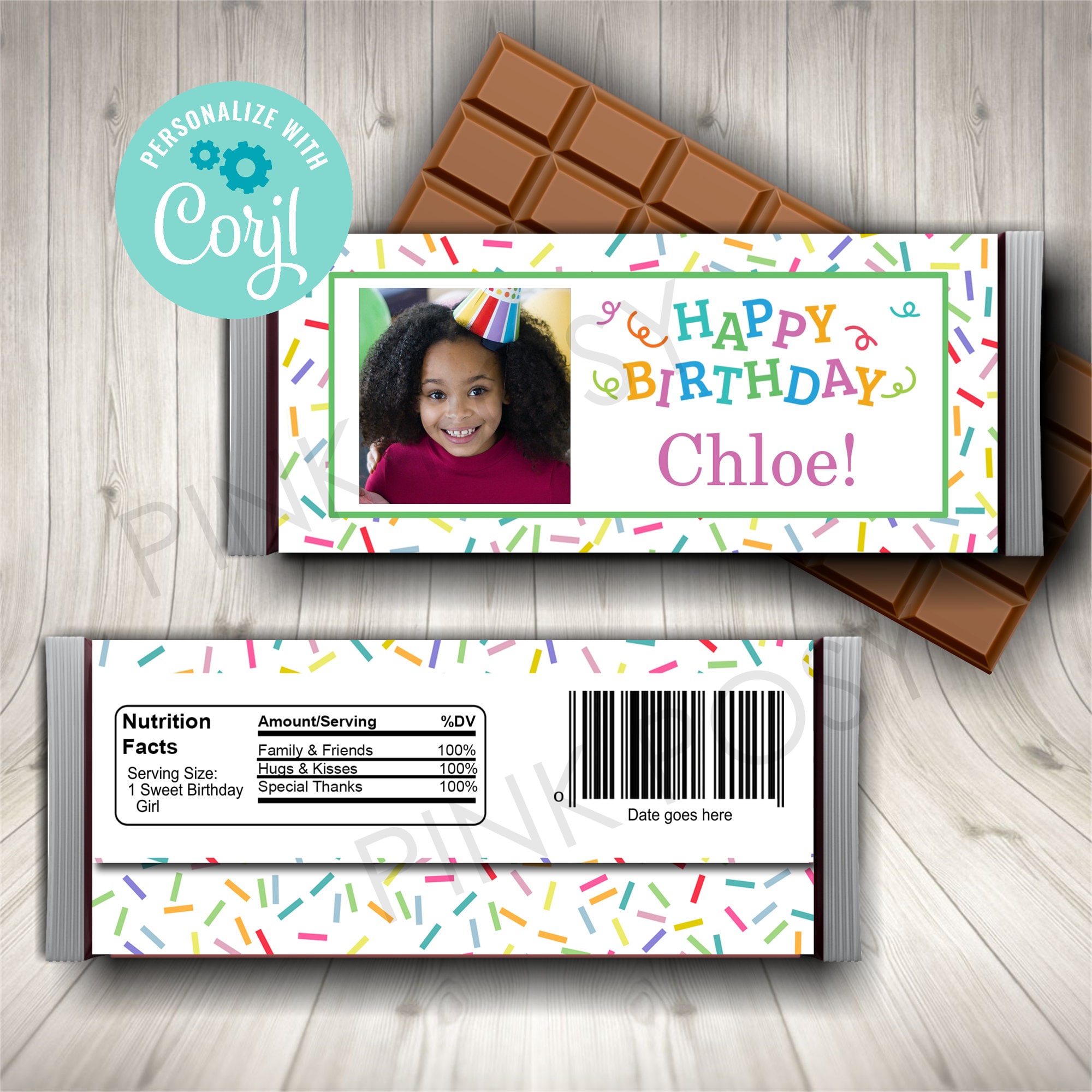 Bitrday Gift Rapper Editable Birthday Candy Bar Wrapper, Birthday Party Favors, Photo Candy ...